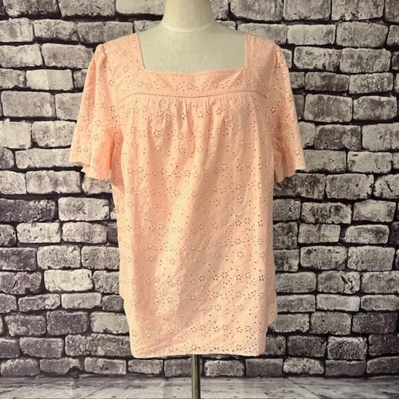 Talbots NWT Peach Eyelet Fabric Blouse Size 2X - Picture 1 of 8